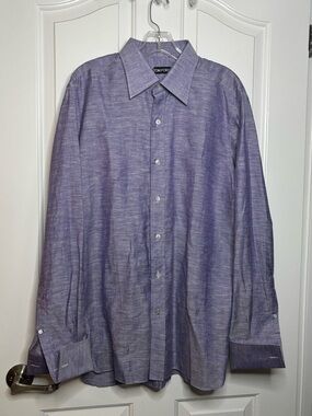 NWT Tom Ford Men's Lavender Linen and Cotton Dress Shirt w French Cuffs Sz 17”